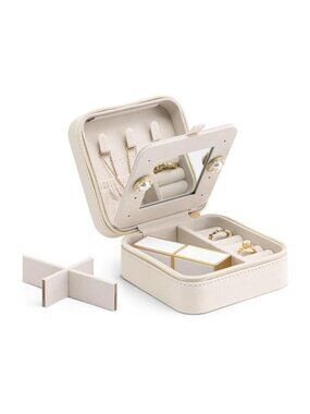 Travel Jewelry Box Organizer Small Case Mirror Ring Earring Necklace Storage